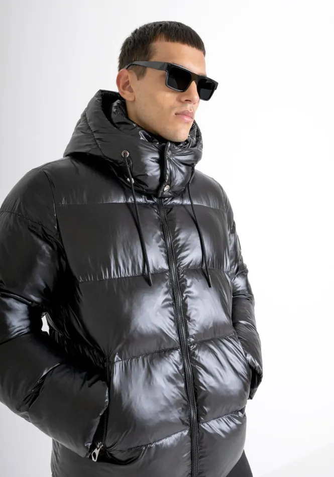 Field Jackets And Coats Men Antony Morato Relaxed Fit Glossy Down Jacket With Dupont Sorona Padding Black
