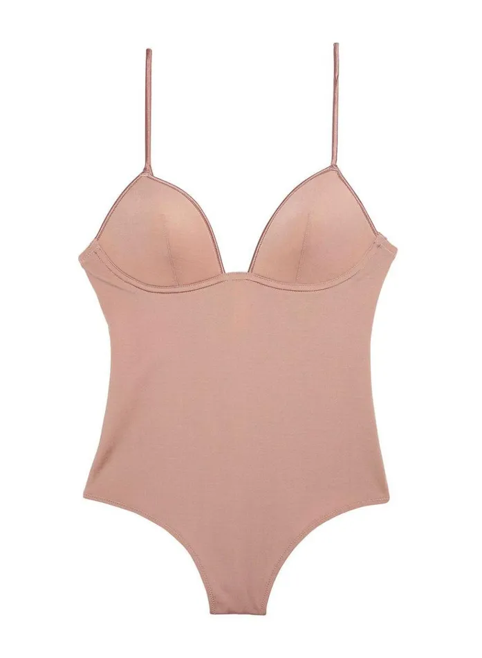 Fleur Du Mal Bodysuits Women Cupped Nonwire Bodysuit Tan Fleur Du Mal Bodysuits Women Cupped Nonwire Bodysuit Tan