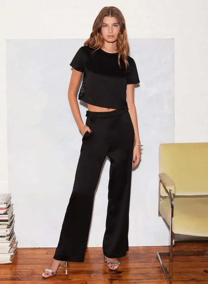Fleur Du Mal Bottoms Women Eco Luxe Wide Leg Pant Black