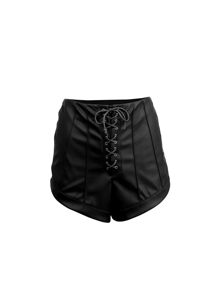 Fleur Du Mal Bottoms Women Vegan Leather Shorts Black Fleur Du Mal Bottoms Women Vegan Leather Shorts Black