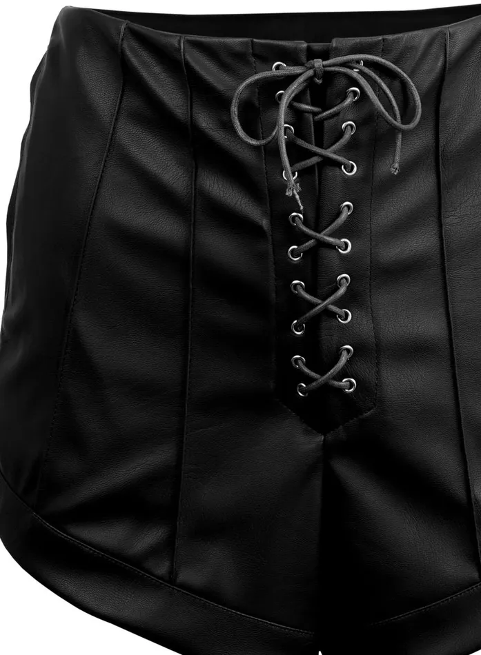 Fleur Du Mal Bottoms Women Vegan Leather Shorts Black Fleur Du Mal Bottoms Women Vegan Leather Shorts Black