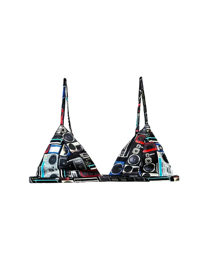 Fleur Du Mal Bralettes and Wireless Bras Women Luxe Triangle Bra Boombox Print Fleur Du Mal Bralettes and Wireless Bras Women Luxe Triangle Bra Boombox Print