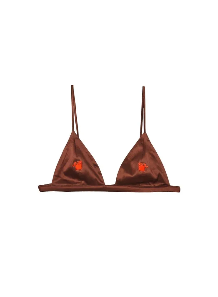 Fleur Du Mal Bralettes and Wireless Bras Women Negroni Embroidered Luxe Triangle Bra Cocoa