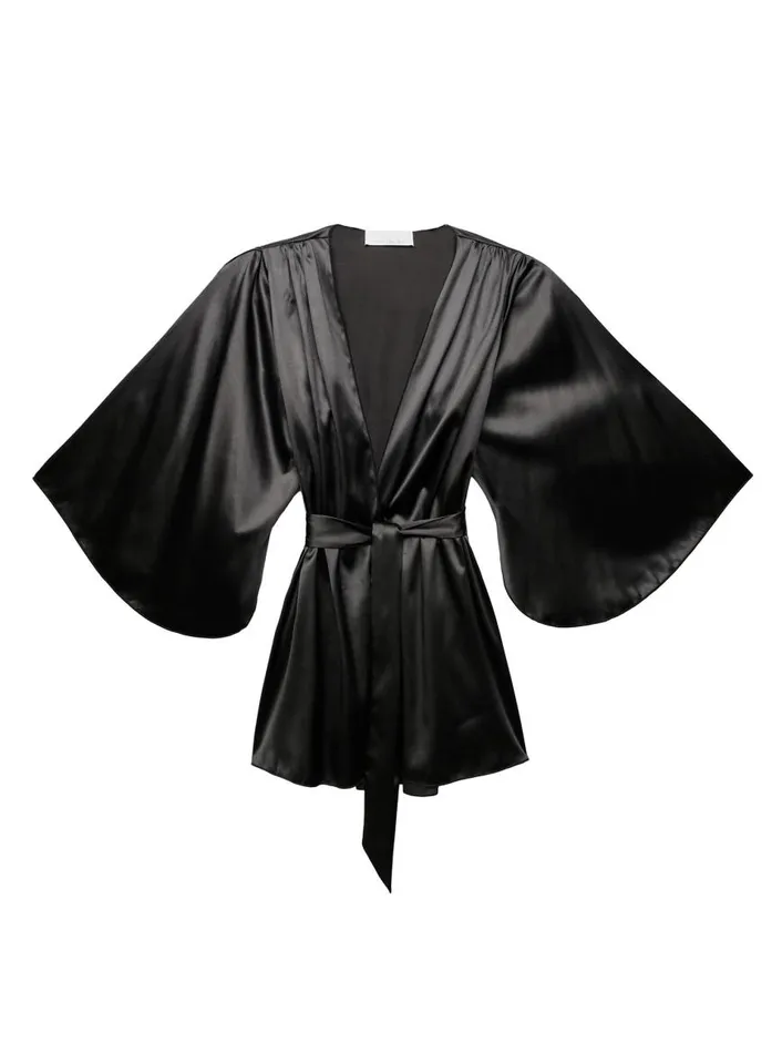 Fleur Du Mal Bridal Women Angel Sleeve Robe Black Fleur Du Mal Bridal Women Angel Sleeve Robe Black