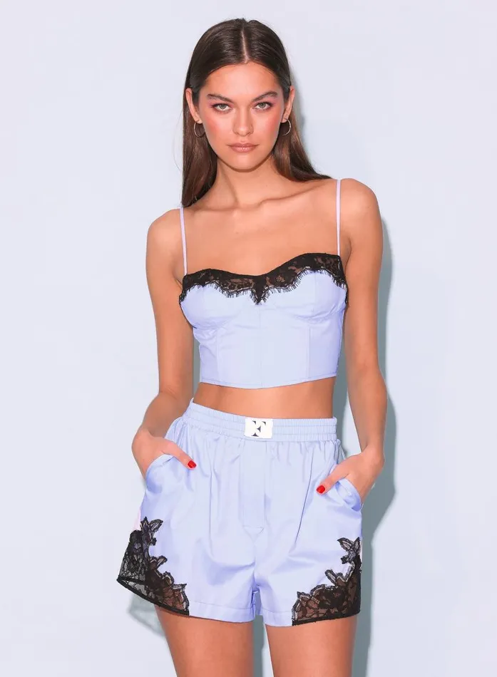 Fleur Du Mal Bridal Women Poplin Boxer Short Ice Blue