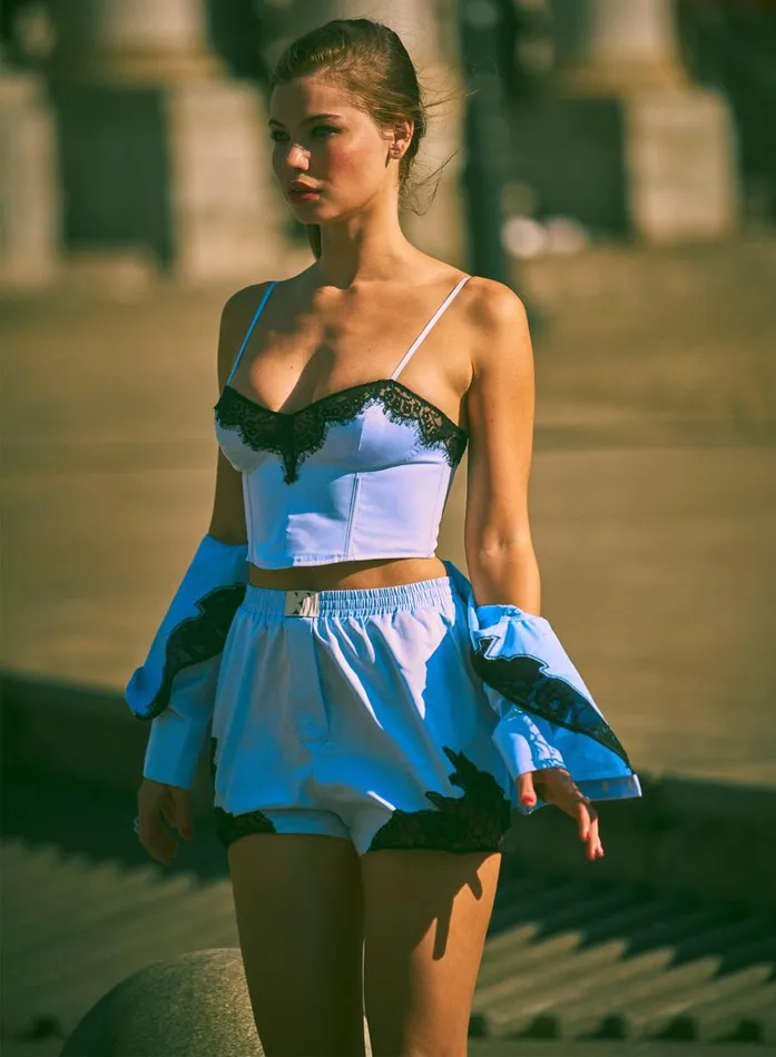 Fleur Du Mal Bridal Women Poplin Boxer Short Ice Blue Fleur Du Mal Bridal Women Poplin Boxer Short Ice Blue