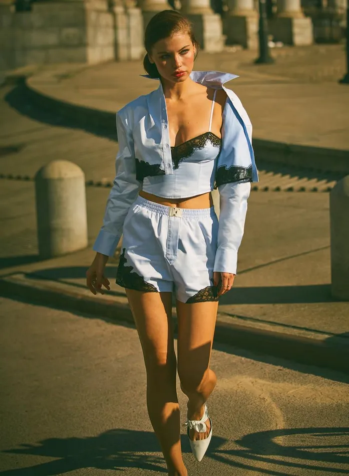 Fleur Du Mal Bridal Women Poplin Boxer Short Ice Blue Fleur Du Mal Bridal Women Poplin Boxer Short Ice Blue