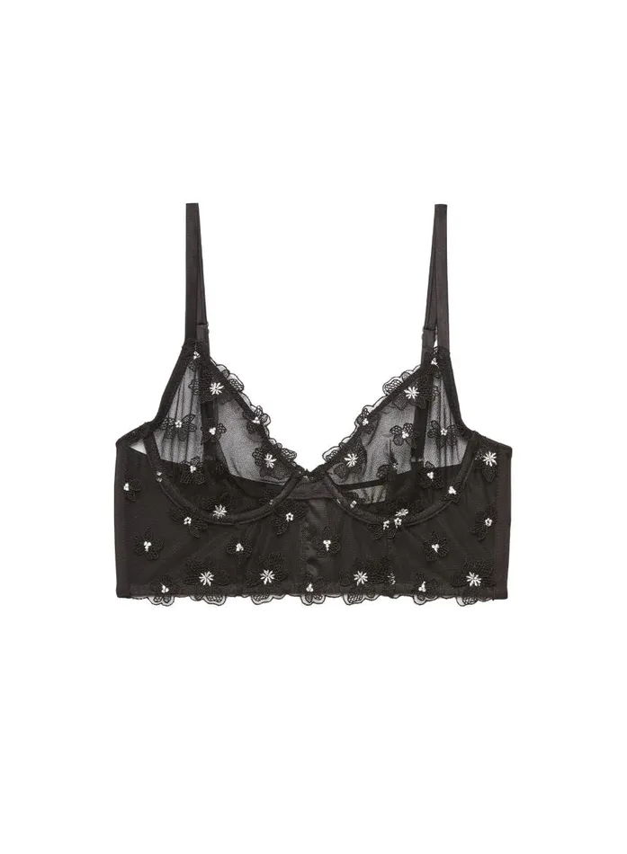 Fleur Du Mal Bustiers and Bra Tops Women Petal Embroidery Longline Black Fleur Du Mal Bustiers and Bra Tops Women Petal Embroidery Longline Black