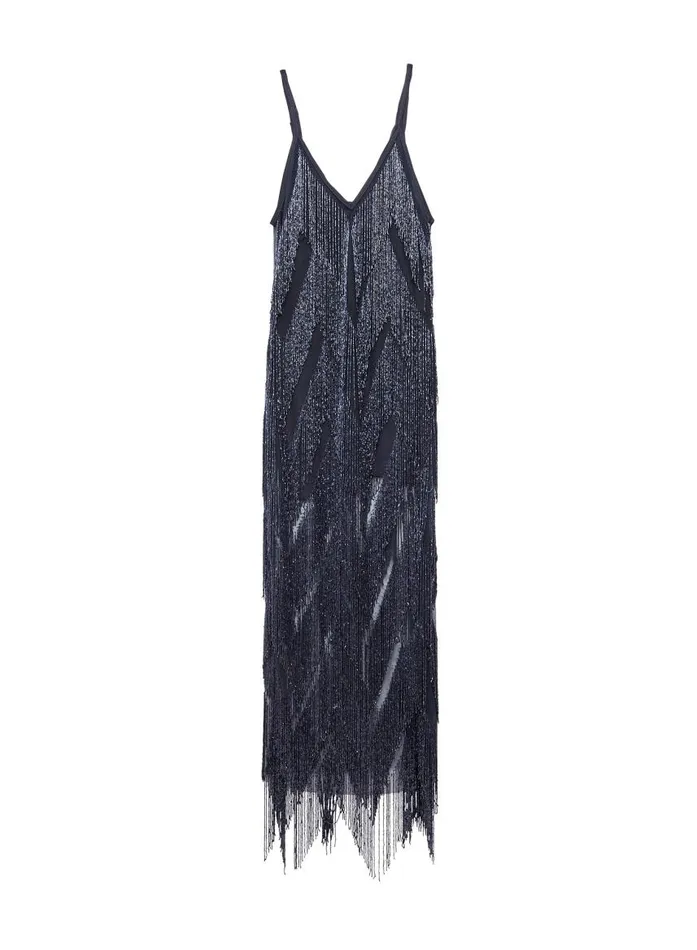 Fleur Du Mal Dresses Women Beaded Fringe Dress With Slip Twilight Fleur Du Mal Dresses Women Beaded Fringe Dress With Slip Twilight