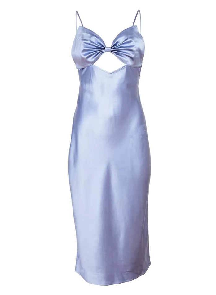 Fleur Du Mal Dresses Women Midi Bow Slip Dress Denim Blue Fleur Du Mal Dresses Women Midi Bow Slip Dress Denim Blue