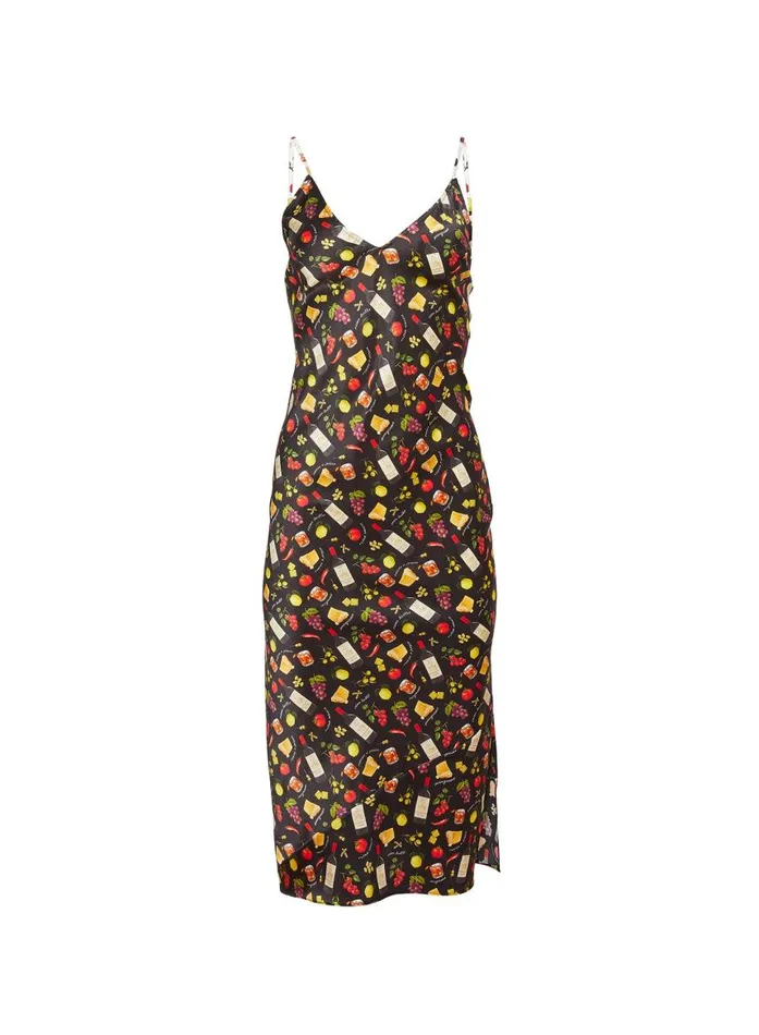 Fleur Du Mal Dresses Women VNeck Slip Black Ciao Amore Print Fleur Du Mal Dresses Women VNeck Slip Black Ciao Amore Print