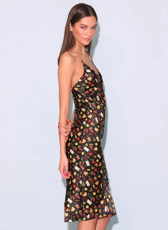 Fleur Du Mal Dresses Women VNeck Slip Black Ciao Amore Print Fleur Du Mal Dresses Women VNeck Slip Black Ciao Amore Print
