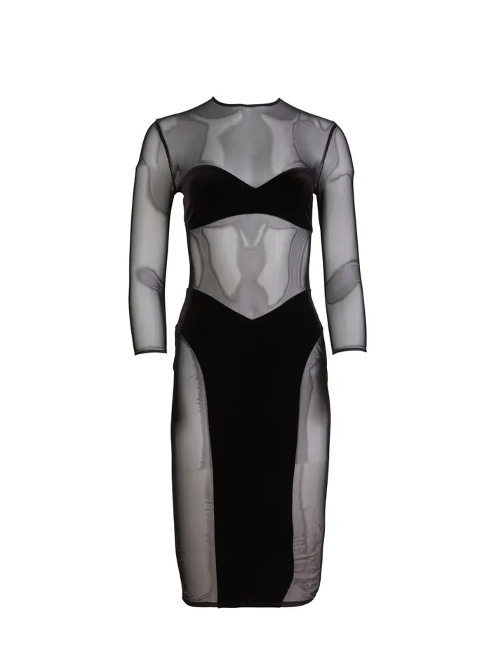 Fleur Du Mal Dresses Women Velvet U0026 Mesh Bodycon Dress Black Fleur Du Mal Dresses Women Velvet U0026 Mesh Bodycon Dress Black