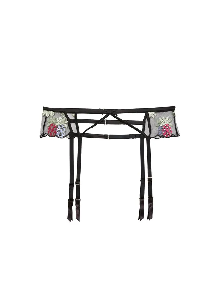 Fleur Du Mal Garters and Belts Women Pineapple Embroidery Garter Belt Black Fleur Du Mal Garters and Belts Women Pineapple Embroidery Garter Belt Black