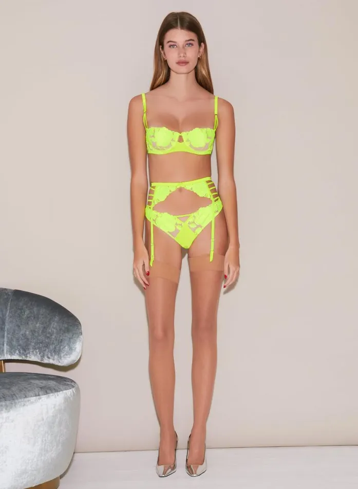 Fleur Du Mal Garters and Belts Women Rose Logo Embroidery Garter Belt Neon Yellow Fleur Du Mal Garters and Belts Women Rose Logo Embroidery Garter Belt Neon Yellow