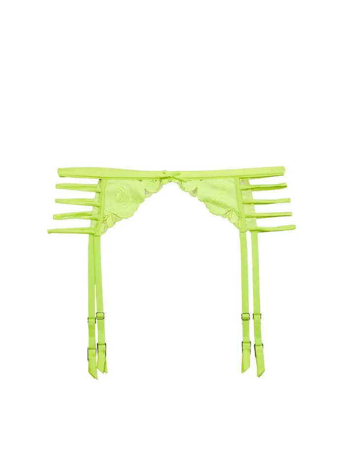 Fleur Du Mal Garters and Belts Women Rose Logo Embroidery Garter Belt Neon Yellow Fleur Du Mal Garters and Belts Women Rose Logo Embroidery Garter Belt Neon Yellow