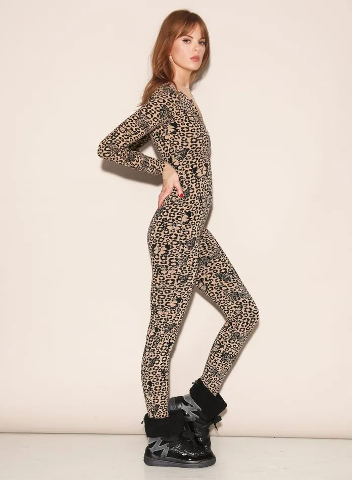 Fleur Du Mal Jumpsuits and Rompers Women Knit AprsSki Catsuit Tan Butterfly Jacquard Fleur Du Mal Jumpsuits and Rompers Women Knit AprsSki Catsuit Tan Butterfly Jacquard
