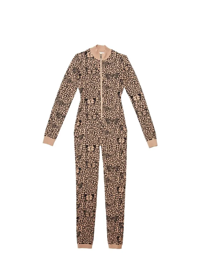 Fleur Du Mal Jumpsuits and Rompers Women Knit AprsSki Catsuit Tan Butterfly Jacquard Fleur Du Mal Jumpsuits and Rompers Women Knit AprsSki Catsuit Tan Butterfly Jacquard