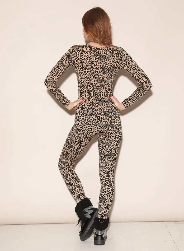 Fleur Du Mal Jumpsuits and Rompers Women Knit AprsSki Catsuit Tan Butterfly Jacquard Fleur Du Mal Jumpsuits and Rompers Women Knit AprsSki Catsuit Tan Butterfly Jacquard