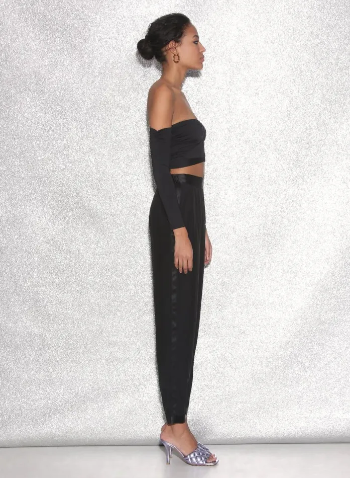 Fleur Du Mal Long Sleeve Women Jersey Draped Crop Top Black Fleur Du Mal Long Sleeve Women Jersey Draped Crop Top Black