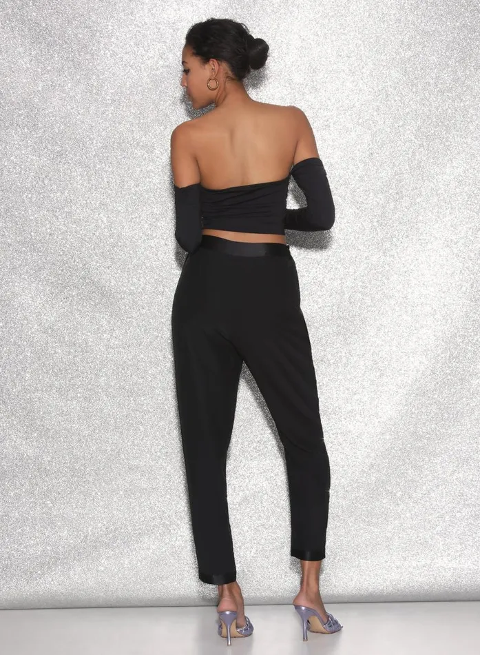 Fleur Du Mal Long Sleeve Women Jersey Draped Crop Top Black Fleur Du Mal Long Sleeve Women Jersey Draped Crop Top Black