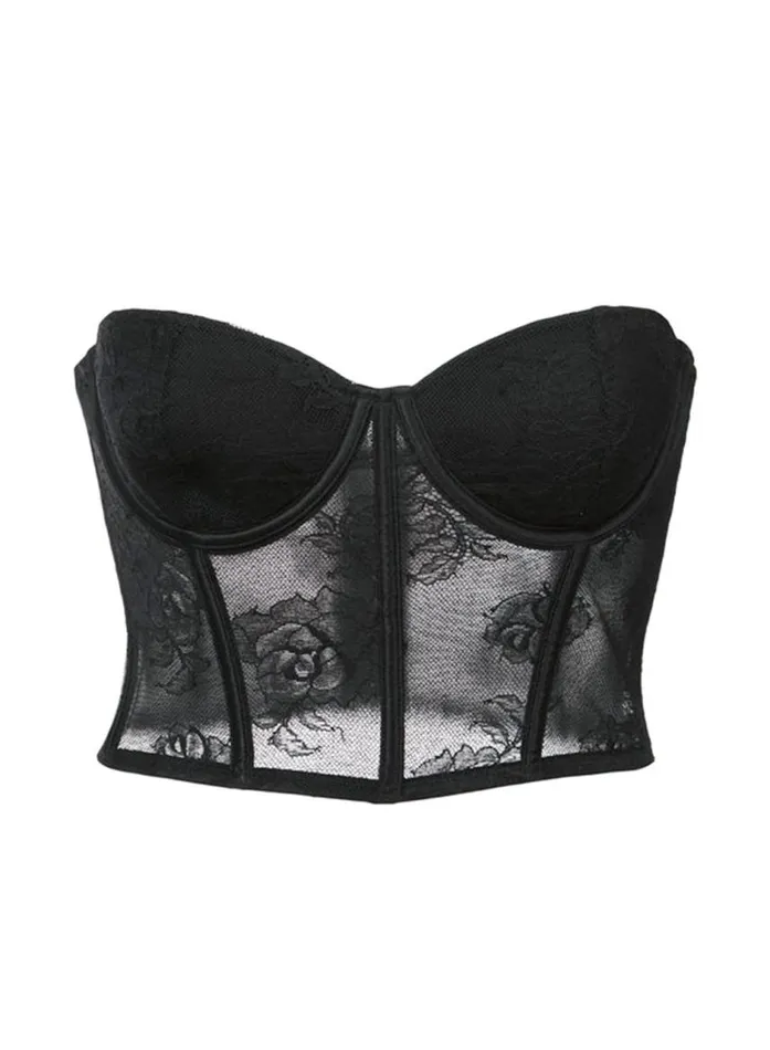 Fleur Du Mal Pleasure Women Bouquet Lace Bustier Top Black Fleur Du Mal Pleasure Women Bouquet Lace Bustier Top Black