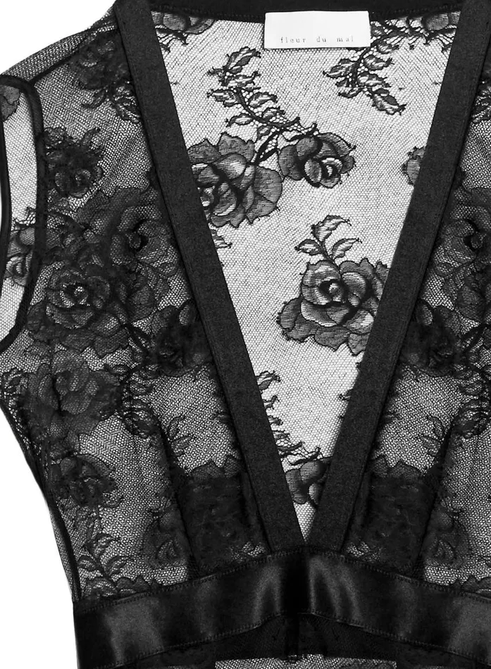 Fleur Du Mal Pleasure Women Bouquet Lace Deep V Bodysuit Black Fleur Du Mal Pleasure Women Bouquet Lace Deep V Bodysuit Black