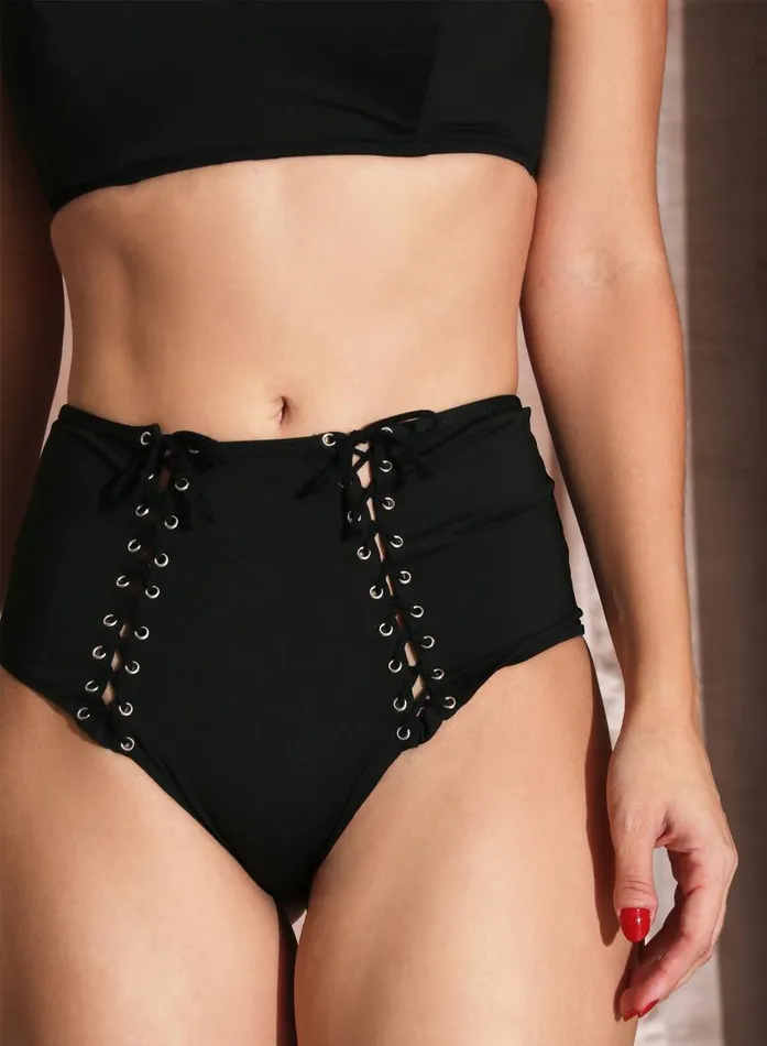 Fleur Du Mal Swim Women Lace Up High Waist Bikini Black Fleur Du Mal Swim Women Lace Up High Waist Bikini Black