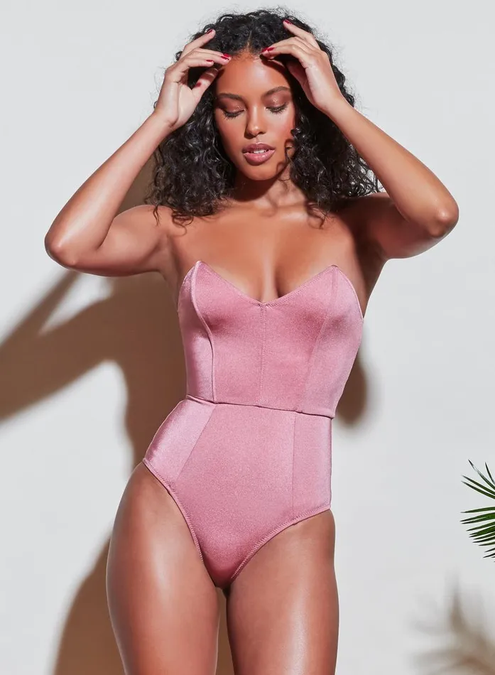 Fleur Du Mal Swim Women Strapless VNeck One Piece Rosewood