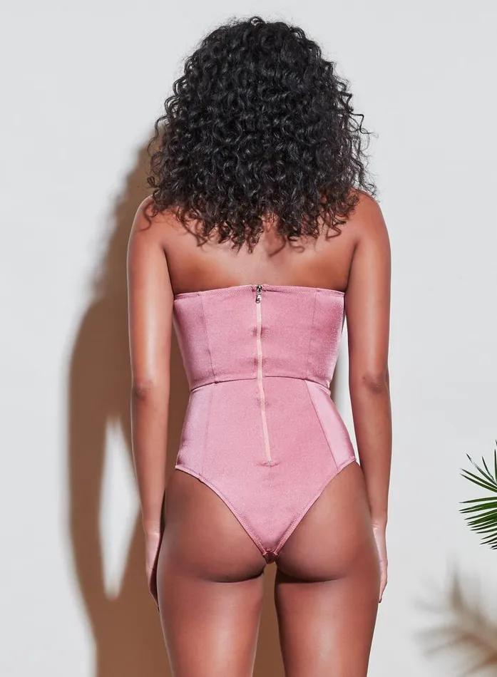 Fleur Du Mal Swim Women Strapless VNeck One Piece Rosewood Fleur Du Mal Swim Women Strapless VNeck One Piece Rosewood