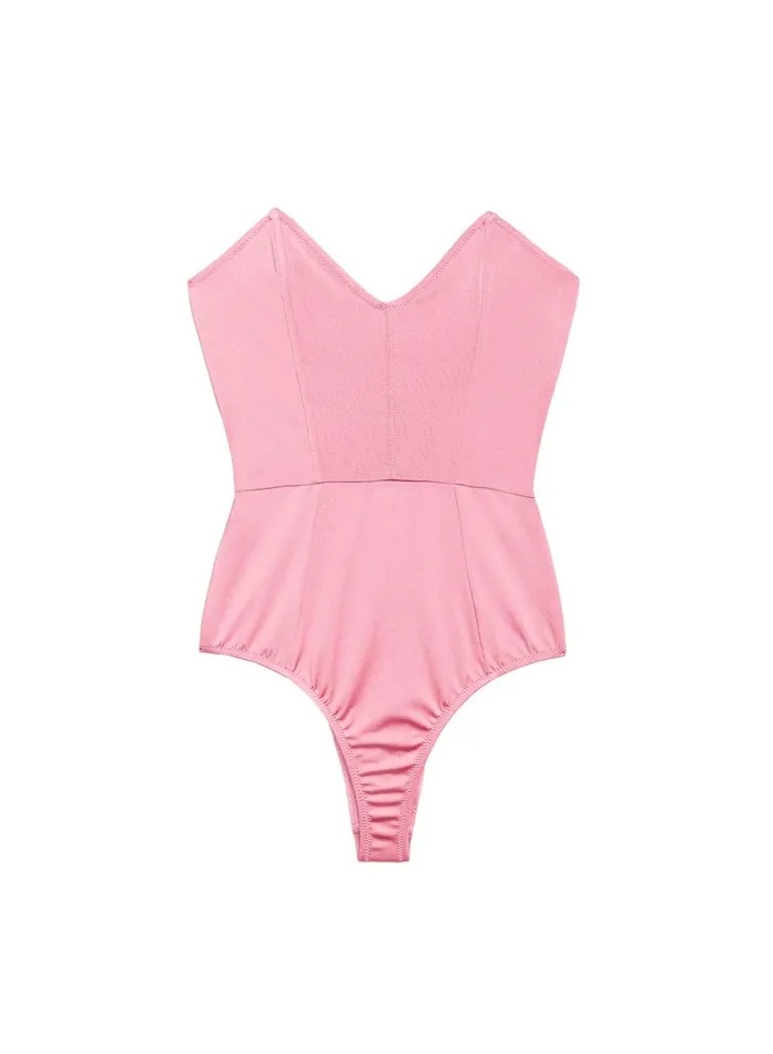 Fleur Du Mal Swim Women Strapless VNeck One Piece Rosewood Fleur Du Mal Swim Women Strapless VNeck One Piece Rosewood