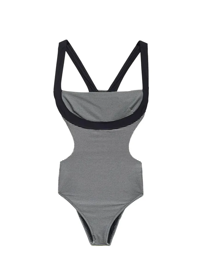 Fleur Du Mal Swim Women ULine Cutout One Piece Disco Stripe Fleur Du Mal Swim Women ULine Cutout One Piece Disco Stripe