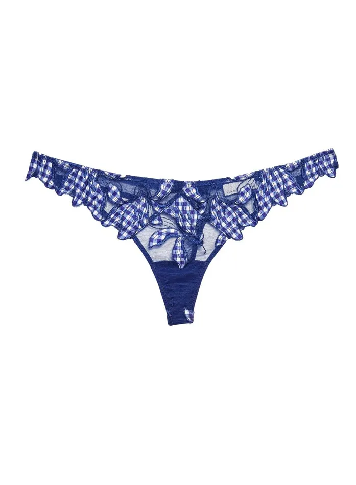 Fleur Du Mal Thongs Women Lily Embroidery Hipster Thong Starry Blue Gingham Fleur Du Mal Thongs Women Lily Embroidery Hipster Thong Starry Blue Gingham
