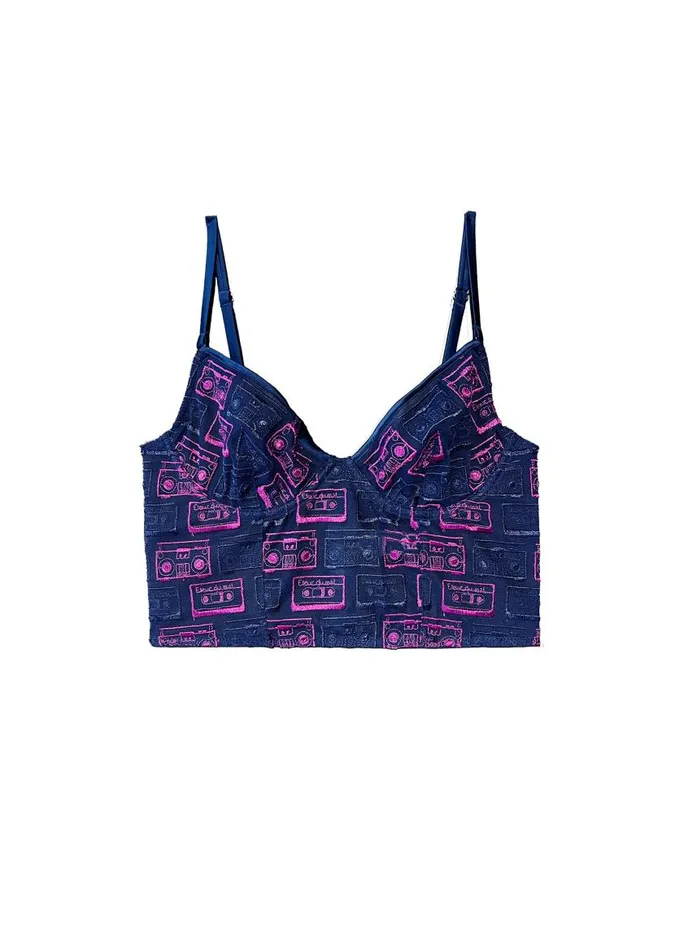 Fleur Du Mal Underwire Bras Women Boombox Embroidery Longline Demi Bra Nighttime Blue Fleur Du Mal Underwire Bras Women Boombox Embroidery Longline Demi Bra Nighttime Blue