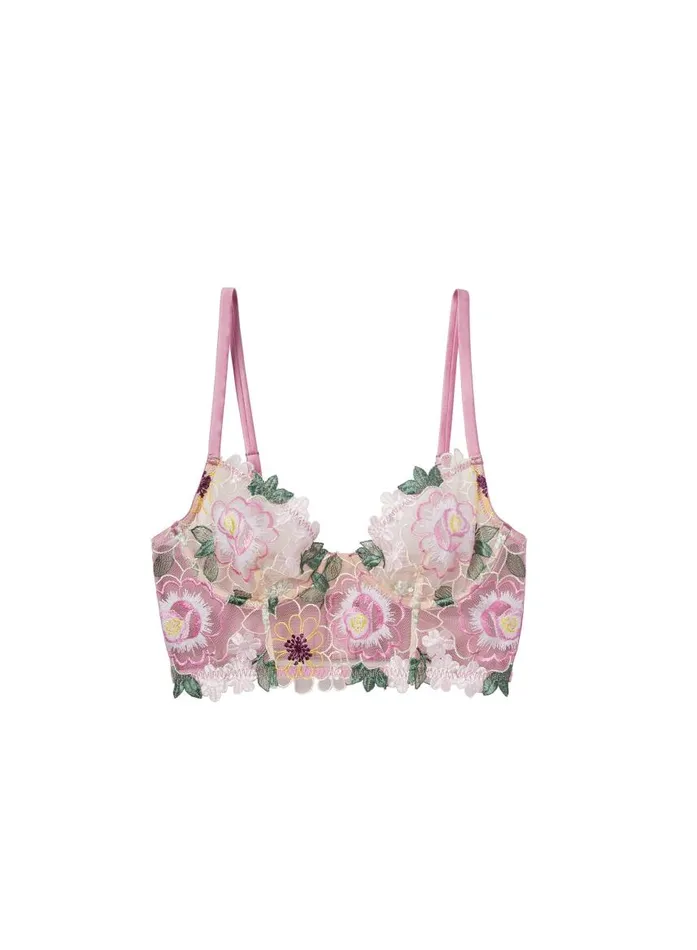 Fleur Du Mal Underwire Bras Women Jardin Embroidery Longline Demi Bra Bisou Pink Fleur Du Mal Underwire Bras Women Jardin Embroidery Longline Demi Bra Bisou Pink