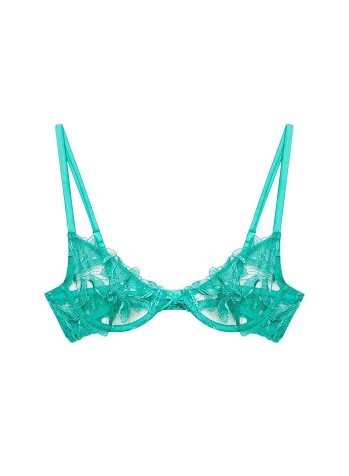 Fleur Du Mal Underwire Bras Women Lily Embroidery Plunge Demi Bra Emerald Fleur Du Mal Underwire Bras Women Lily Embroidery Plunge Demi Bra Emerald