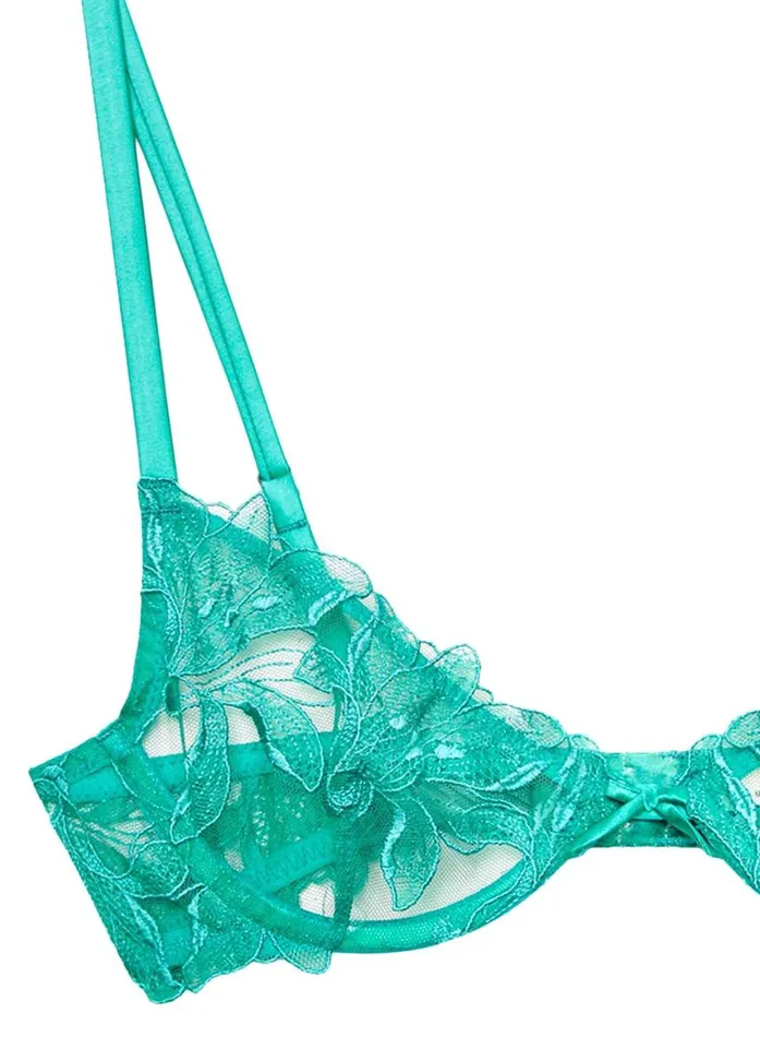 Fleur Du Mal Underwire Bras Women Lily Embroidery Plunge Demi Bra Emerald Fleur Du Mal Underwire Bras Women Lily Embroidery Plunge Demi Bra Emerald