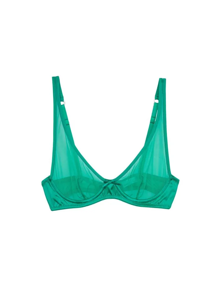 Fleur Du Mal Underwire Bras Women Mesh Demi Bra Emerald Fleur Du Mal Underwire Bras Women Mesh Demi Bra Emerald
