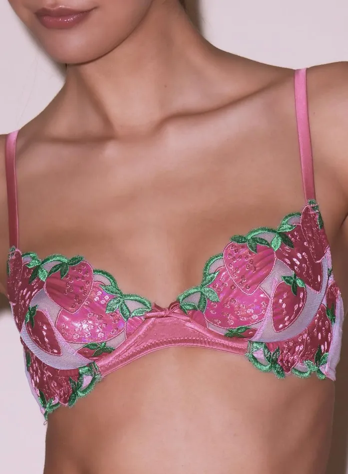 Fleur Du Mal Underwire Bras Women Wild Strawberry Demi Bra Pink Cadillac