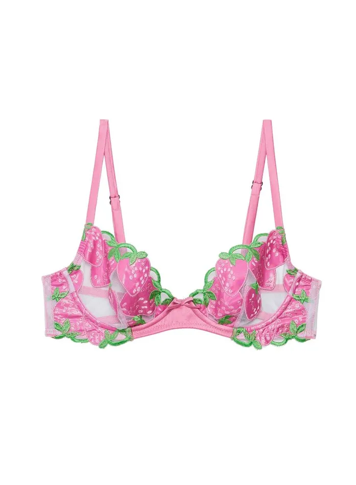 Fleur Du Mal Underwire Bras Women Wild Strawberry Demi Bra Pink Cadillac Fleur Du Mal Underwire Bras Women Wild Strawberry Demi Bra Pink Cadillac