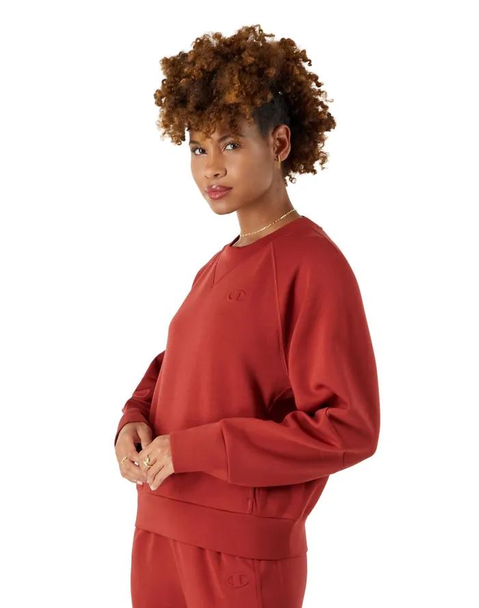 Flex Crewneck Sweater Debossed C Logo Autumn Clay Women Champion Hoodies and Sweatshirts