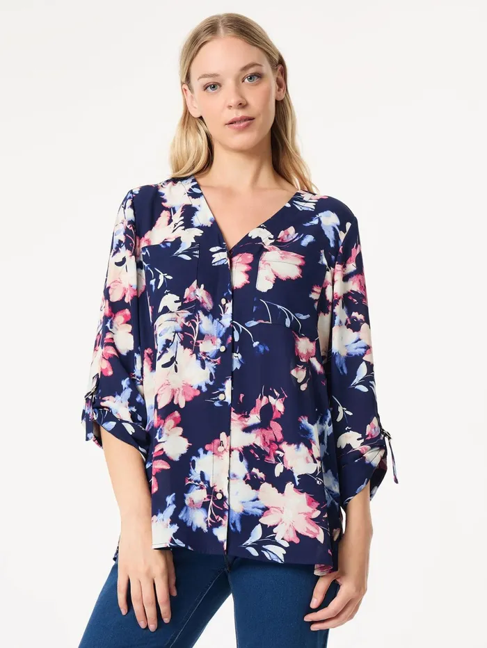 Floral ButtonFront Collarless Tunic Crepe De Chine Women Jones New York Tops and Blouses Floral ButtonFront Collarless Tunic Crepe De Chine Women Jones New York Tops and Blouses