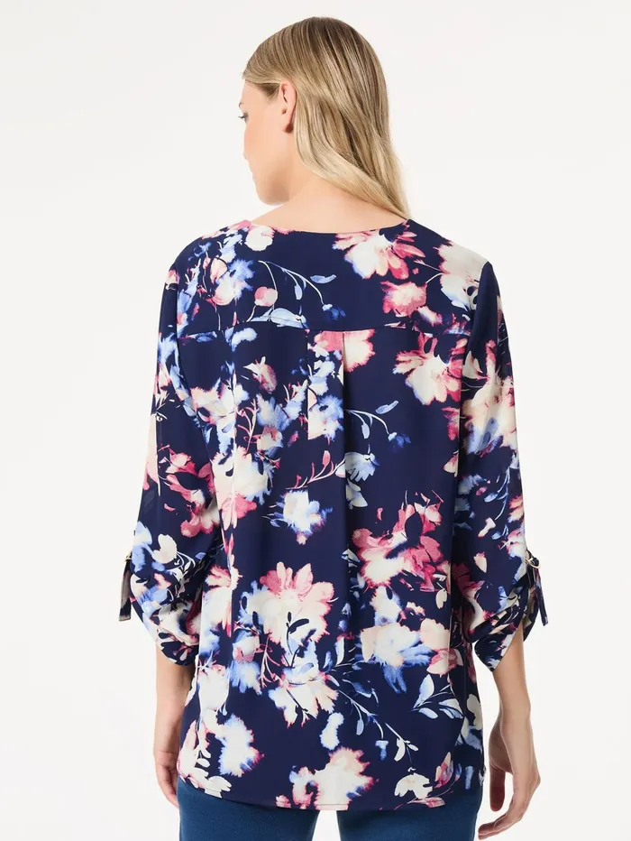 Floral ButtonFront Collarless Tunic Crepe De Chine Women Jones New York Tops and Blouses Floral ButtonFront Collarless Tunic Crepe De Chine Women Jones New York Tops and Blouses