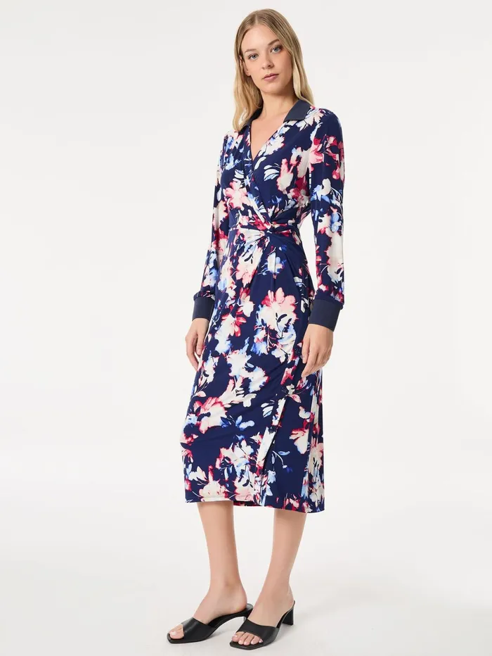 Floral Collared Twist Wrap Midi Dress Women Jones New York Sale Floral Collared Twist Wrap Midi Dress Women Jones New York Sale