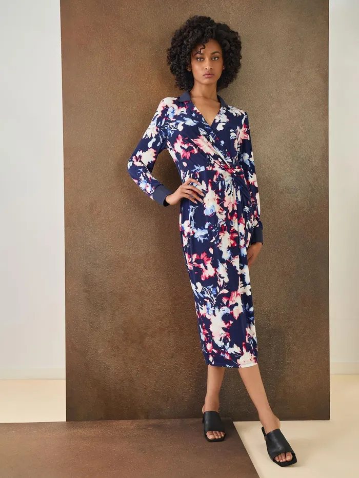 Floral Collared Twist Wrap Midi Dress Women Jones New York Sale Floral Collared Twist Wrap Midi Dress Women Jones New York Sale