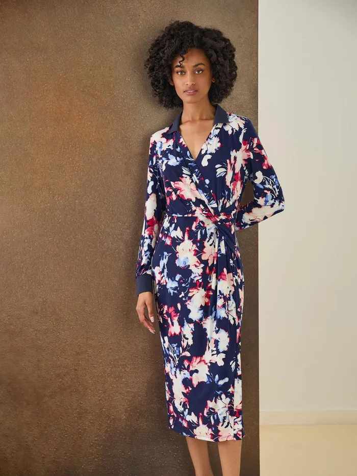Floral Collared Twist Wrap Midi Dress Women Jones New York Sale Floral Collared Twist Wrap Midi Dress Women Jones New York Sale