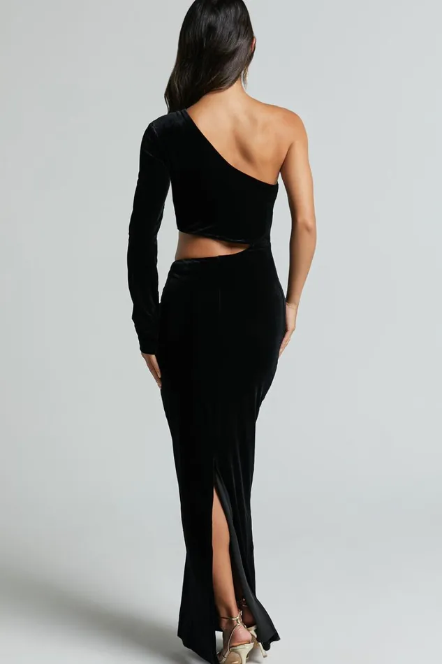 Gabbie Maxi Dress 8211 Velvet One Shoulder Cut Out Dress In Black Women Showpo Dresses