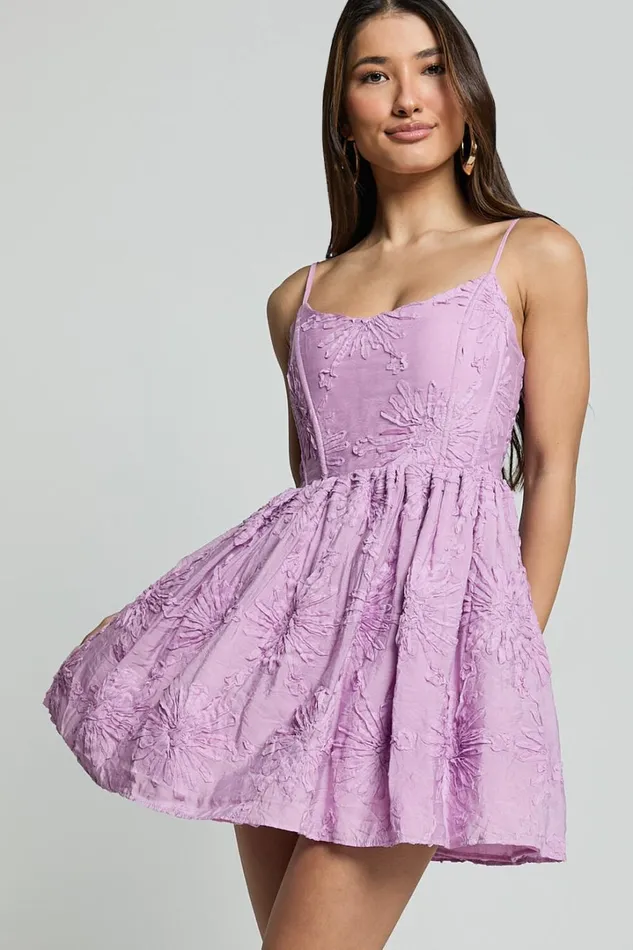 Gail Mini Dress 8211 Scoop Neck Embroidered Corset Dress In Purple Women Showpo Dresses