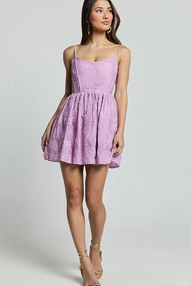 Gail Mini Dress 8211 Scoop Neck Embroidered Corset Dress In Purple Women Showpo Dresses