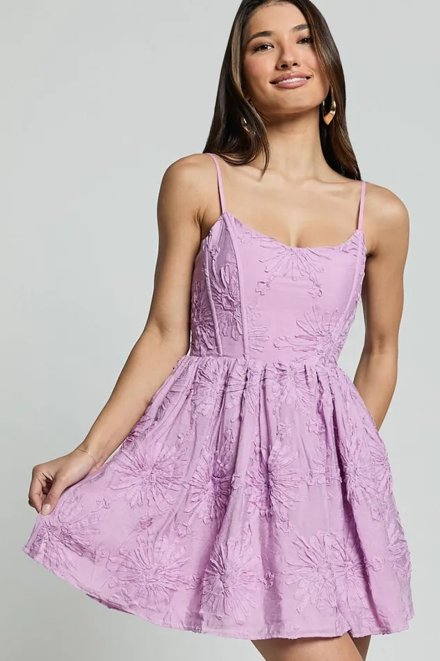 Gail Mini Dress 8211 Scoop Neck Embroidered Corset Dress In Purple Women Showpo Dresses